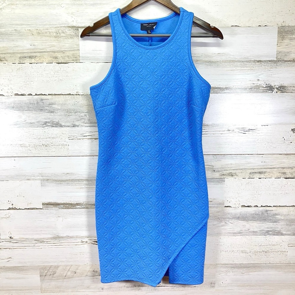 Romeo + Juliet Couture Womens Blue Quilted Floral Racerback Tank BodyCon Dress M